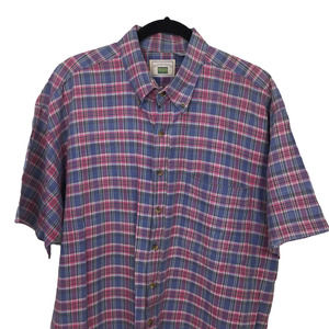 Michael Austin Rugged Wear Blue Cotton Plaid Short Sleeve Button Down Shirt XL